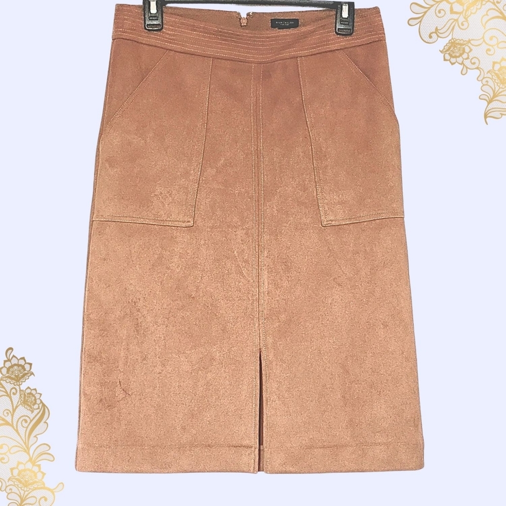 Vegan Suede Skirt, Ann Taylor Brand, Midi Length Pencil Skirt With Split, Size 6
